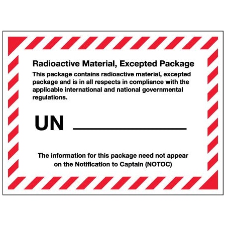 Bsc Preferred 4-3/8 x 3 1/4'' - ''Radioactive Material, Excepted Package'' Labels DL1398